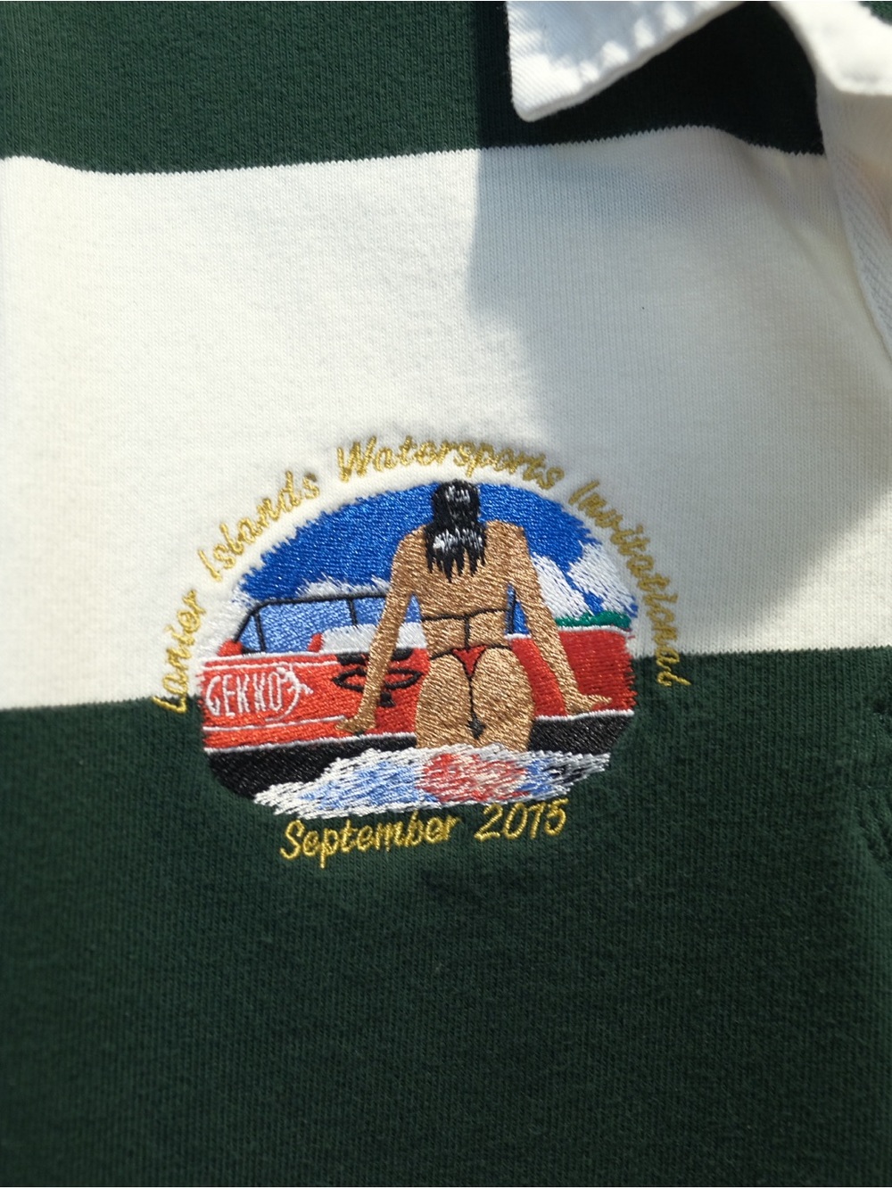 Polo Ralph Lauren Rugby Shirt Men L Green White Embroidered Crest Sailing Preppy - Picture 5 of 11